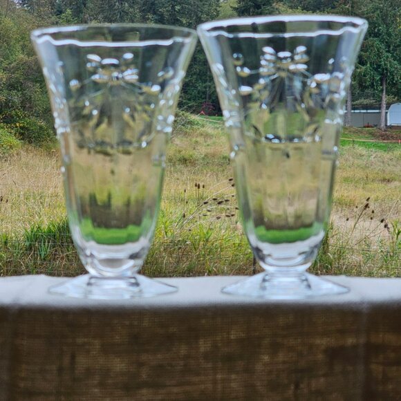 Depression Glass Cut Floral Ice Tea Glasses 5" lightweight optic fine crystal (4 - Picture 3 of 8